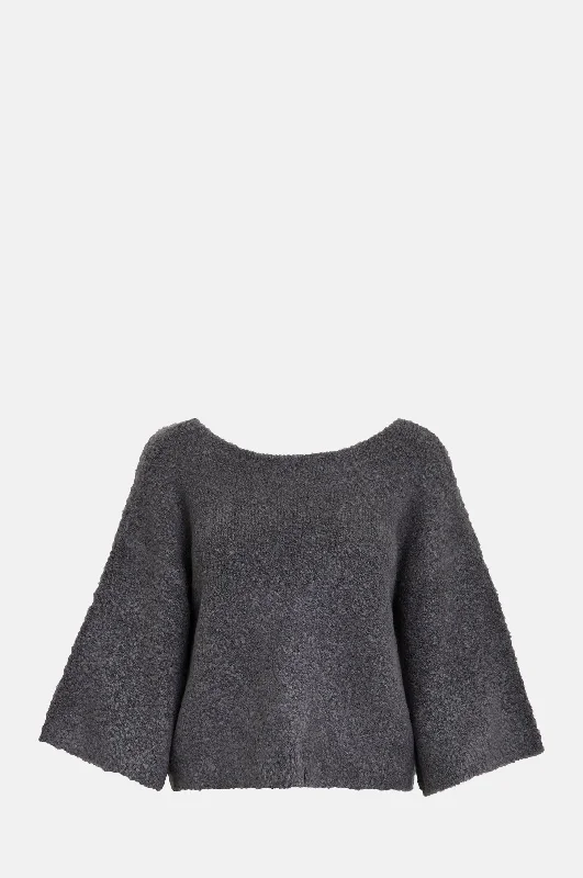 Talima Cropped Knit Pullover Gunmetal One Shoulder Top