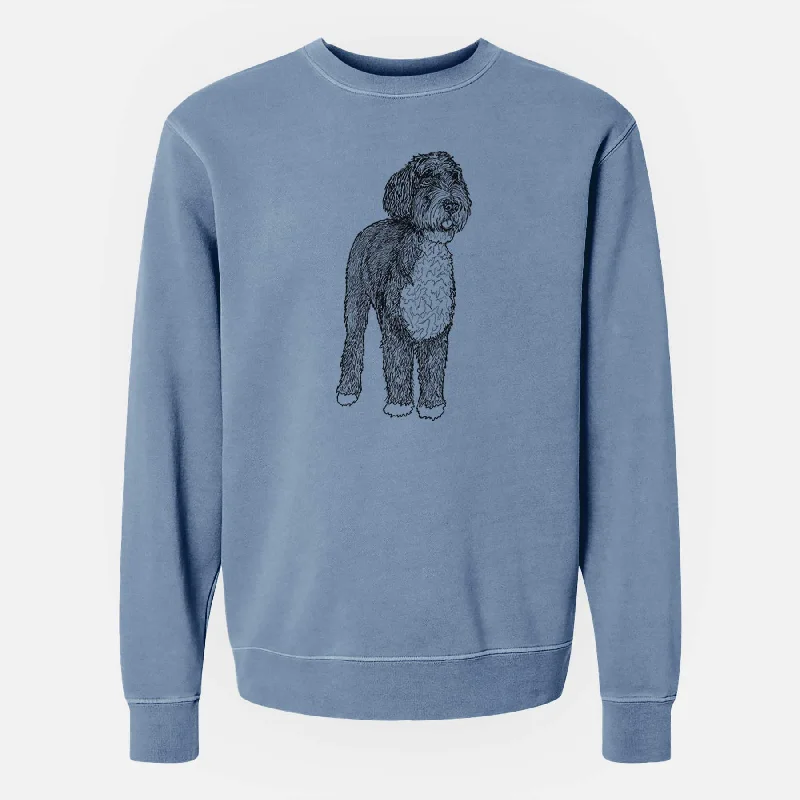 Doodled Finn the Bernedoodle - Unisex Pigment Dyed Crew Sweatshirt Hoodie with Metallic Shiny Futuristic