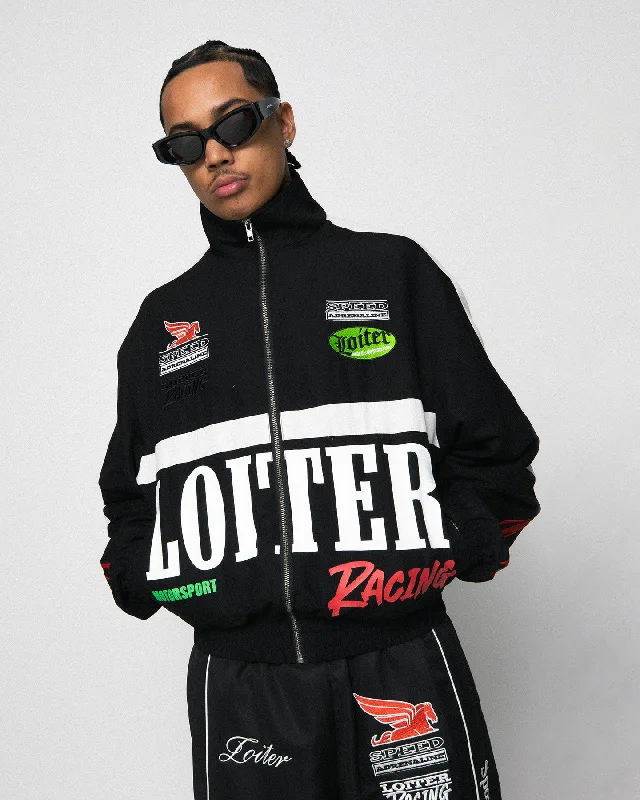 Loiter Speedway Windbreaker Jacket Black Boat Neck Shawl Collar Notched Collar