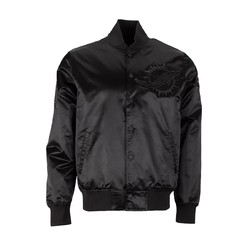 Dolphins Triple Black Satin Jacket - Mens Knit Jacket Woven Jacket Fleece Jacket