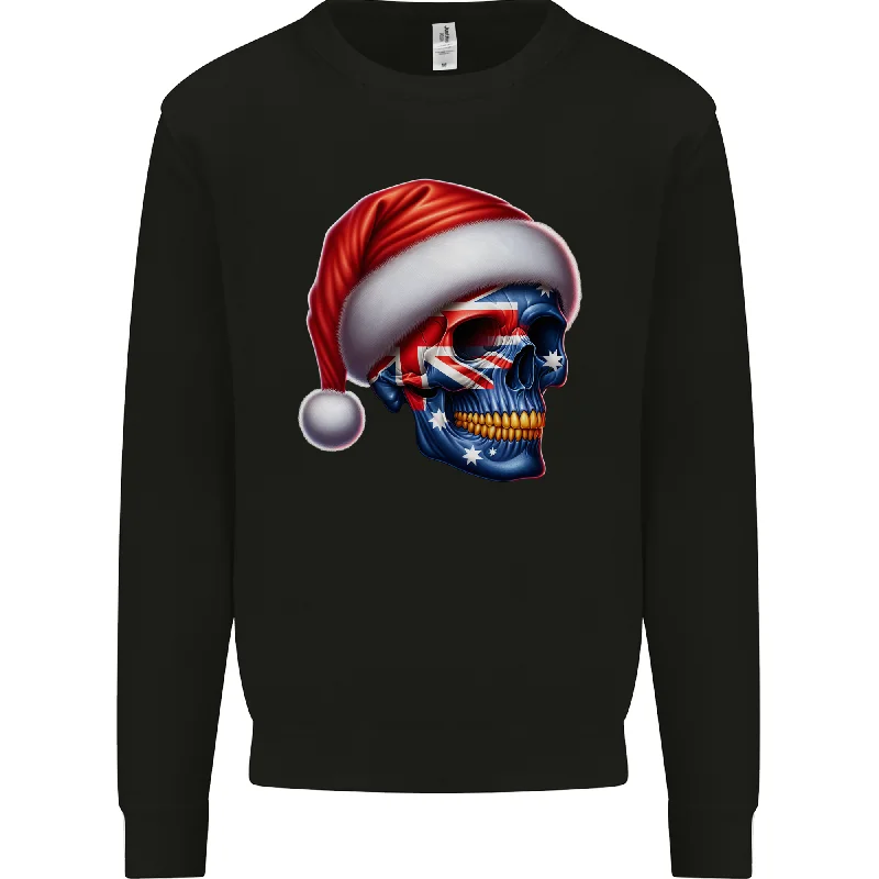 Australia Christmas Skull Australian Flag Biker Mens Sweatshirt Jumper Hoodie with Relaxed Fit Easy Casual