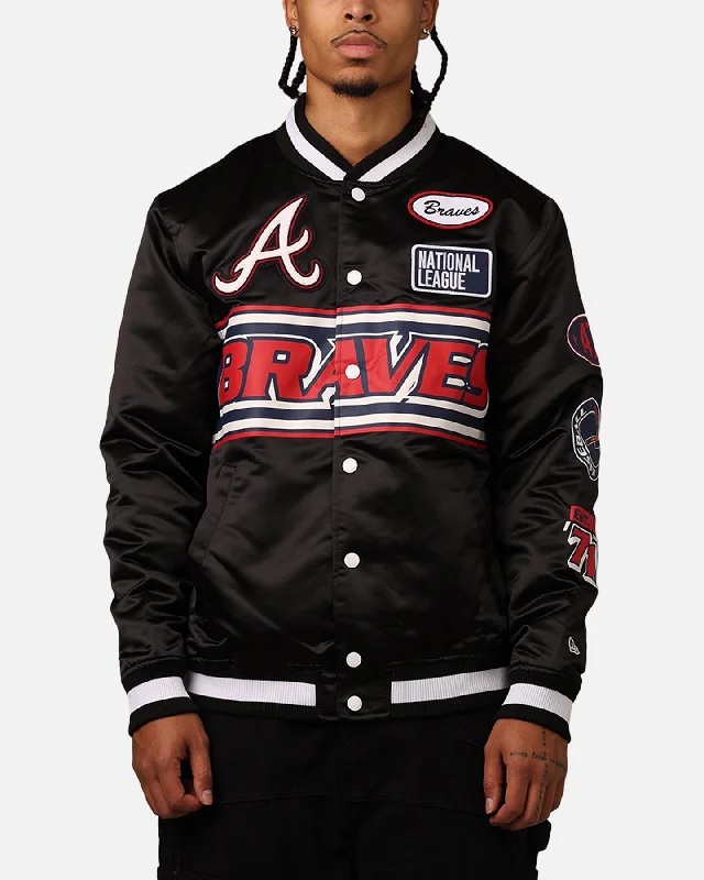 New Era Atlanta Braves 2024 Rally Drive Jacket Black/White Knit Fabric Woven Fabric Fleece Fabric