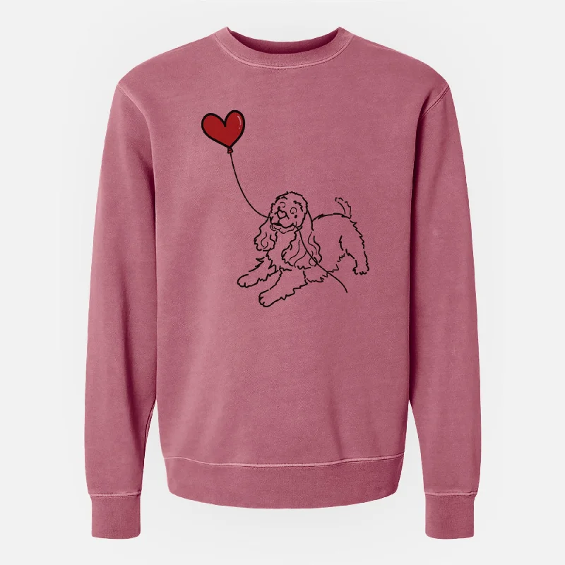 Cocker Spaniel Heart String - Unisex Pigment Dyed Crew Sweatshirt Hoodie with V-Neck Classic Versatile