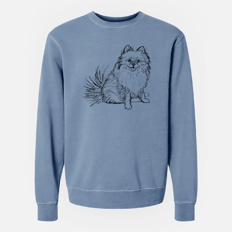 Doodled Madeira the Pomeranian - Unisex Pigment Dyed Crew Sweatshirt Hoodie with Color Block Contrast Stylish