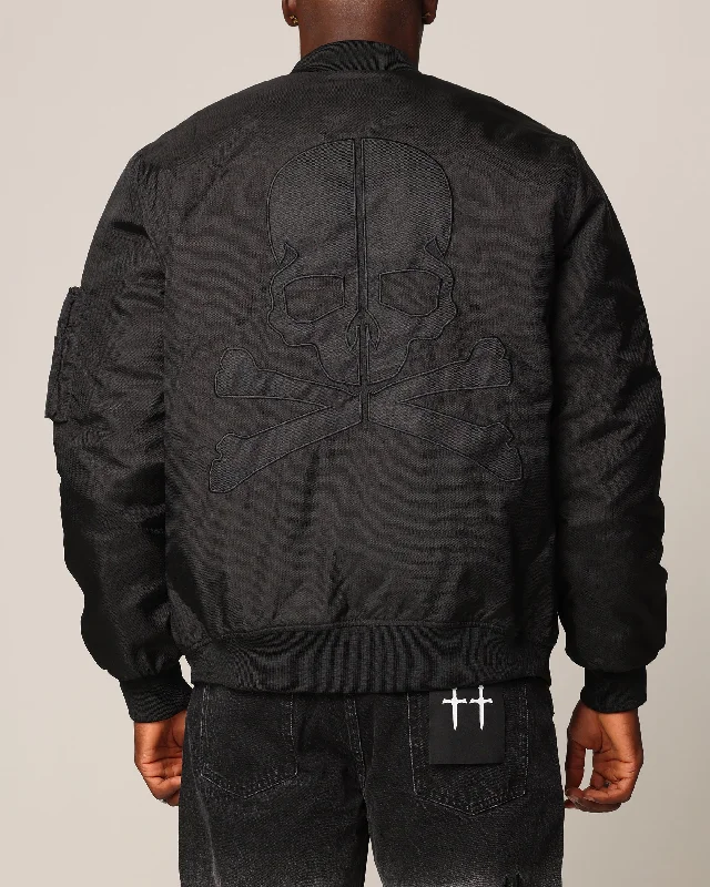 Saint Morta Hellfire Bomber Jacket Black Stand-Up Collar Roll-Neck Collar Turtle Neck