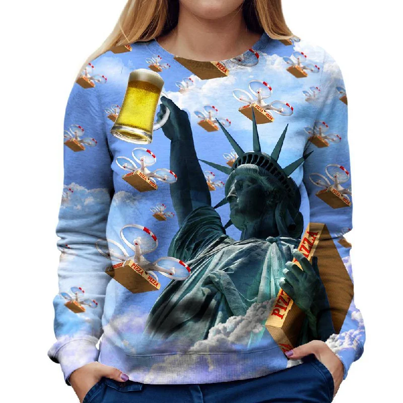 Statue Of Merica Womens Sweatshirt Hoodie with Color Block Contrast Stylish