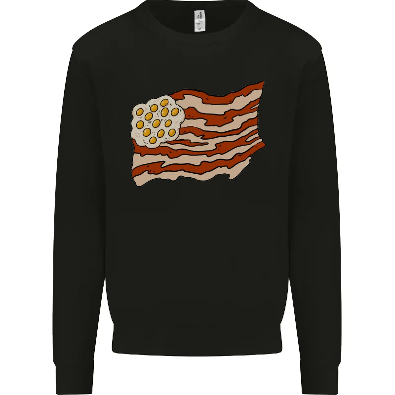 Bacon Egg Stars and Stripes Flag Funny USA Mens Sweatshirt Jumper Hoodie with Hem Patch Decorative Personalized