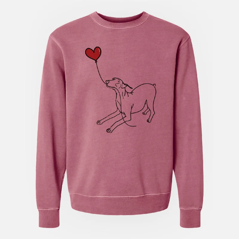 Doberman Pinscher Docked Heart String - Unisex Pigment Dyed Crew Sweatshirt Hoodie with Pocket Utility Practical