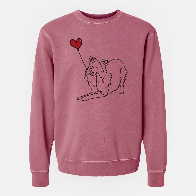 Shetland Sheepdog Heart String - Unisex Pigment Dyed Crew Sweatshirt Hoodie with Hem Applique Textured Unique