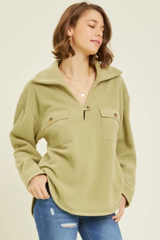 Renlee Collared Fleece Pullover (Matcha) Honey Neck Pullover