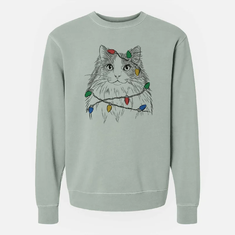 Christmas Lights Fiona the Ragdoll Cat - Unisex Pigment Dyed Crew Sweatshirt Hoodie with Sequins Glamorous Eye-catching