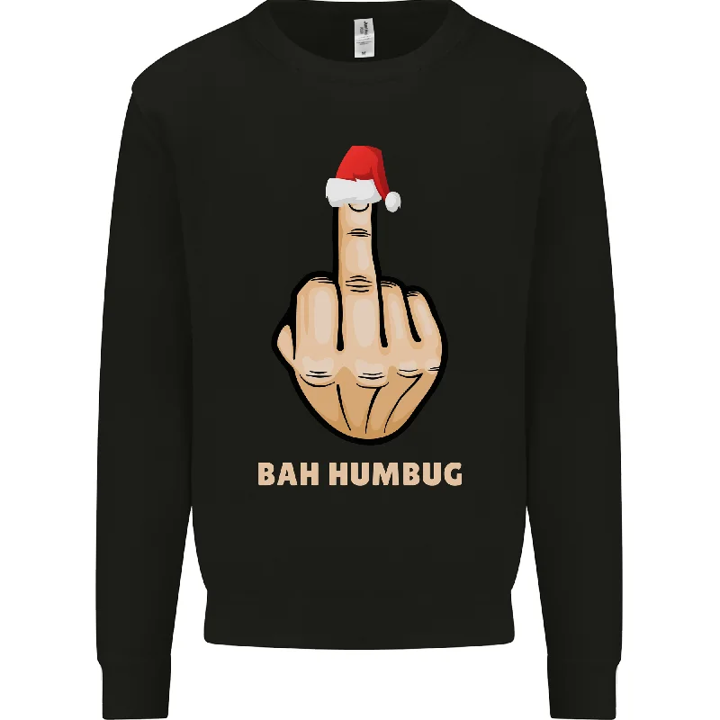 Bah Humbug Finger Flip Funny Christmas Rude Mens Sweatshirt Jumper Hoodie with Turtle Neck Cozy Winter