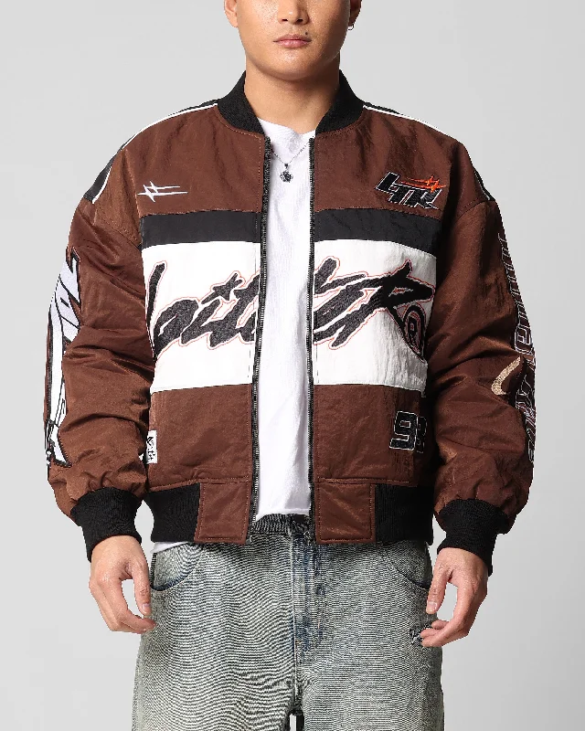 Loiter Racer Motor Jacket Brown A-Line Jacket Boat Neck Shawl Collar