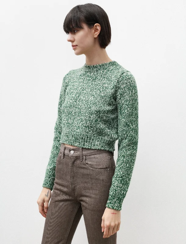 Silk Wool Camel Mix Short Pullover Green Asymmetrical Neck Pullover