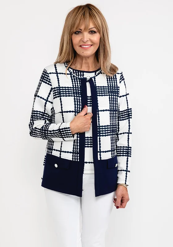 Avalon Check Print Jacket & Top Twinset, Navy & White Satin Jacket Silk Jacket Chiffon Jacket