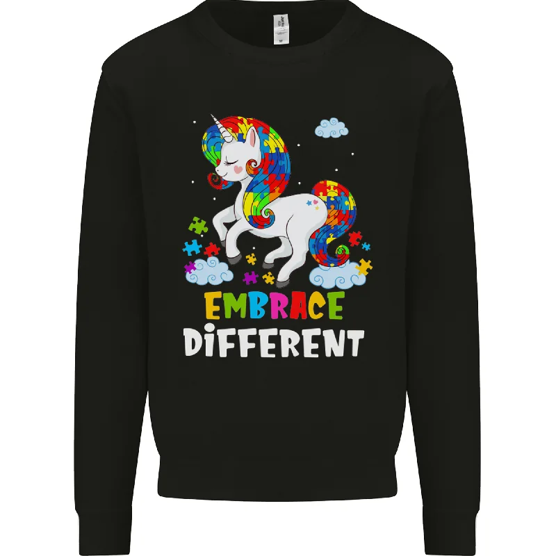 Autism Unicorn Embrace Different Autistic Mens Sweatshirt Jumper Hoodie with Distressed Vintage Worn