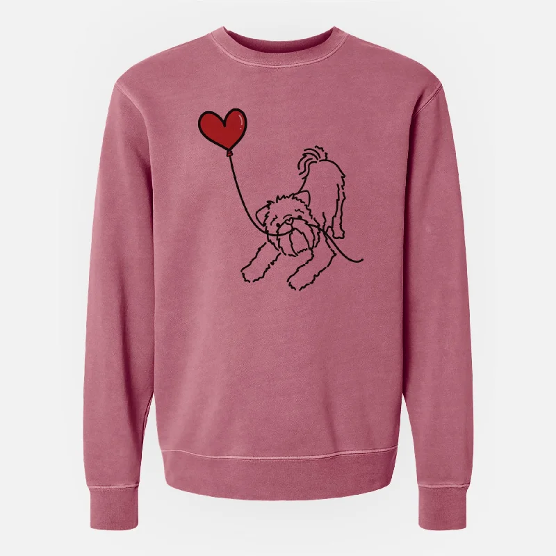 Brussels Griffon Heart String - Unisex Pigment Dyed Crew Sweatshirt Hoodie with Exposed Zipper Edgy Industrial