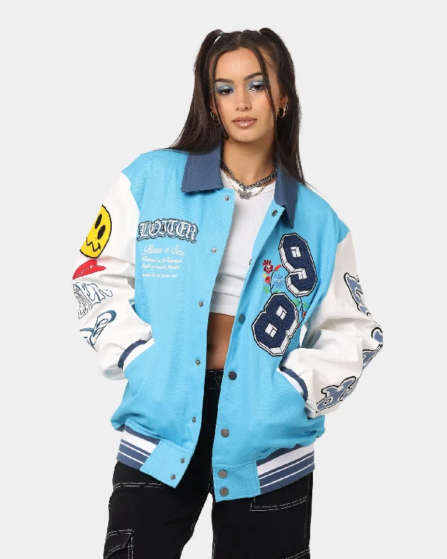 Loiter Flaws Varsity Jacket Blue/Off White Lace Jacket Ribbed Jacket Sequined Jacket