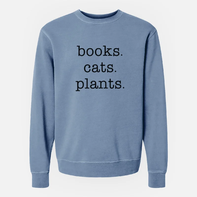 books. cats. plants. - Unisex Pigment Dyed Crew Sweatshirt Hoodie with Pocket Utility Practical