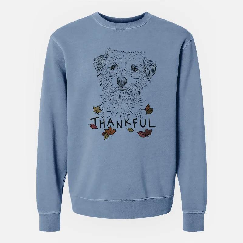 Thankful Benjamin the Border Terrier - Unisex Pigment Dyed Crew Sweatshirt Hoodie with Rolled Sleeves Casual Relaxed