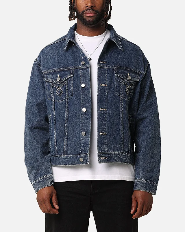 XXIII Classic Trucker Denim Jacket Mid Blue Snapped Jacket Toggled Jacket Drawstring Jacket