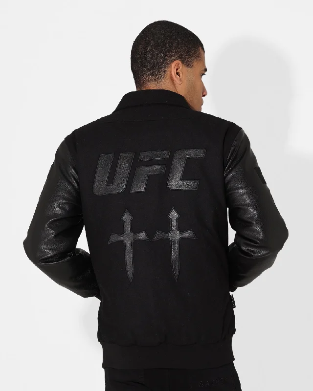 Saint Morta X UFC Championship Jacket Black/Black Zippered Front Buttoned Front Snap Front