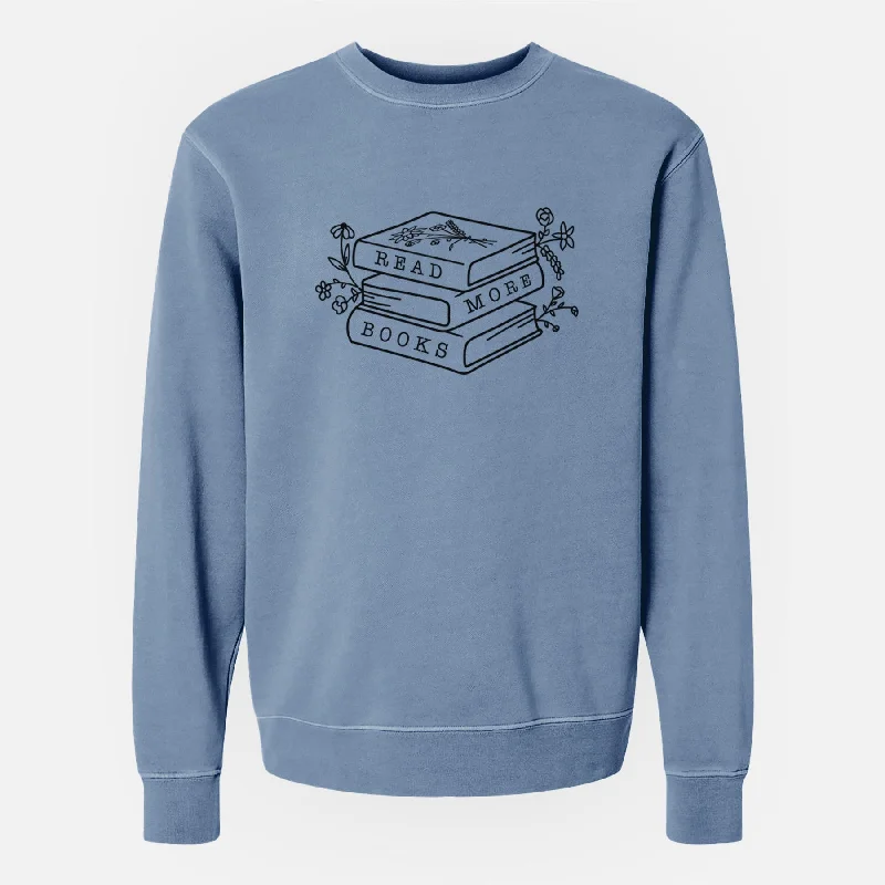 Read More Books - Floral Book Stack - Unisex Pigment Dyed Crew Sweatshirt Hoodie Crop Top Short Trendy