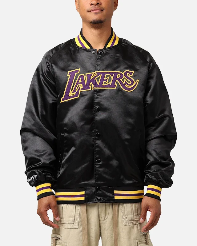 Mitchell & Ness Los Angeles Lakers Lightweight Satin Jacket Black Hoodie Zip-Up Jacket Button-Up Jacket