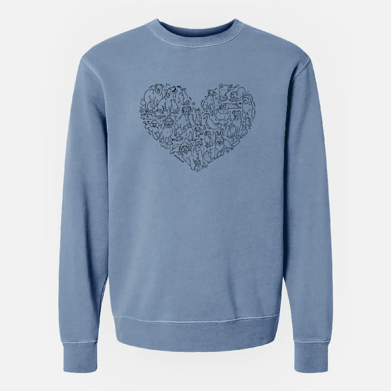 Heart Full of Dogs and Cats - Unisex Pigment Dyed Crew Sweatshirt Hoodie with Oversized Fit Loose Comfortable