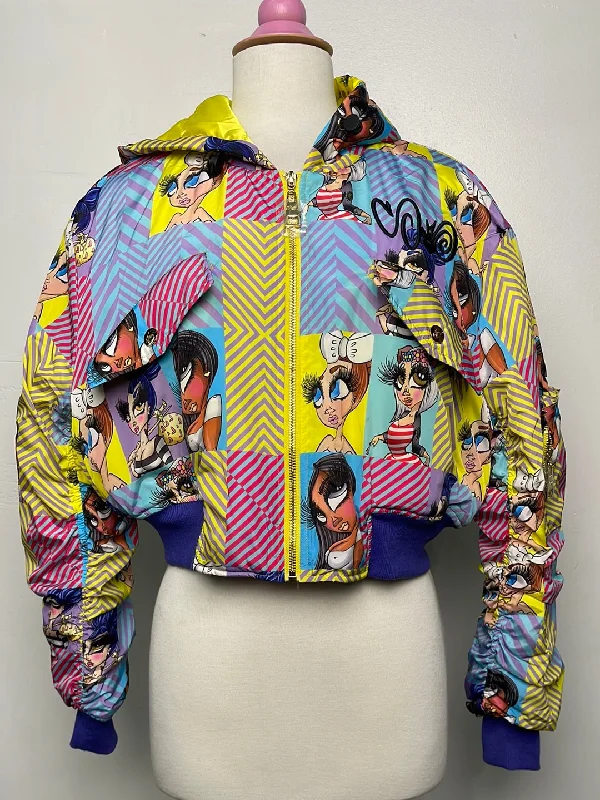 2020 retro pastel bomber jacket cropped - hurt One-Shoulder Jacket Off-the-Shoulder Jacket Asymmetrical Jacket