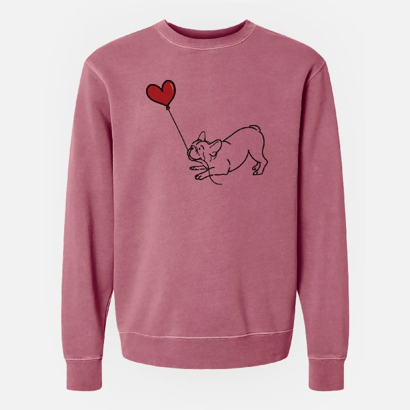 Frenchie Heart String - Unisex Pigment Dyed Crew Sweatshirt Hoodie with Cuffed Sleeves Snug Secure