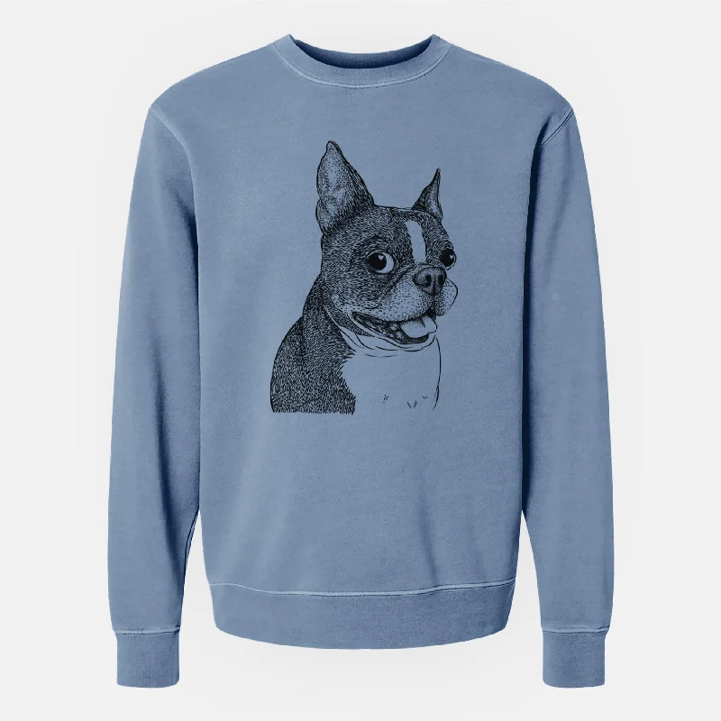 Bare Ralphie the Boston Terrier - Unisex Pigment Dyed Crew Sweatshirt Hoodie with High Neck Warm Protective