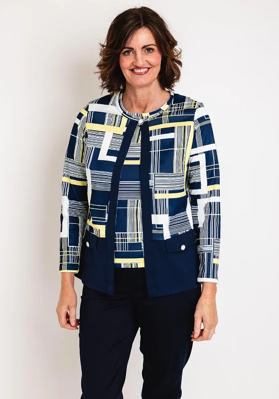 Avalon Abstract Print Jacket & Top Twinset, Navy Lemon Satin Jacket Silk Jacket Chiffon Jacket