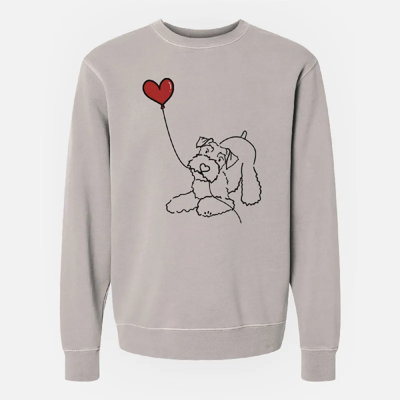 Mini Schnauzer Heart String - Unisex Pigment Dyed Crew Sweatshirt Hoodie with Raglan Sleeves Sporty Comfortable