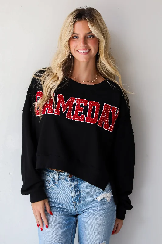 Black Game Day Rhinestone Pullover Bolero Style Sweater