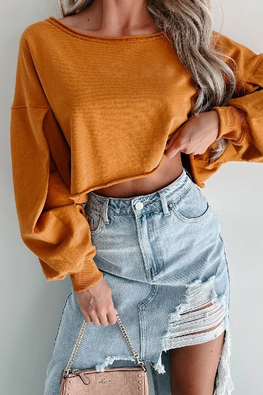 Swapping Stories Oversized Crop Pullover (Mustard) Cowl Neck Pullover