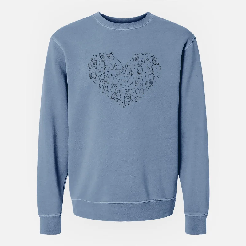 Heart Full of German Shepherds - Unisex Pigment Dyed Crew Sweatshirt Hoodie with Embroidery Detailed Premium