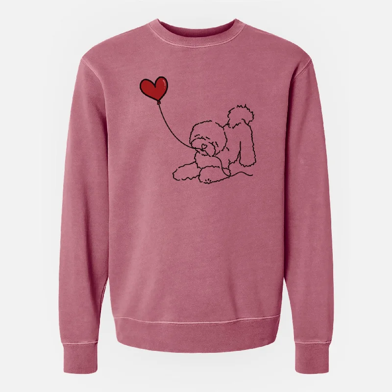 Bichon Frise Heart String - Unisex Pigment Dyed Crew Sweatshirt Hoodie with Hem Patch Decorative Personalized