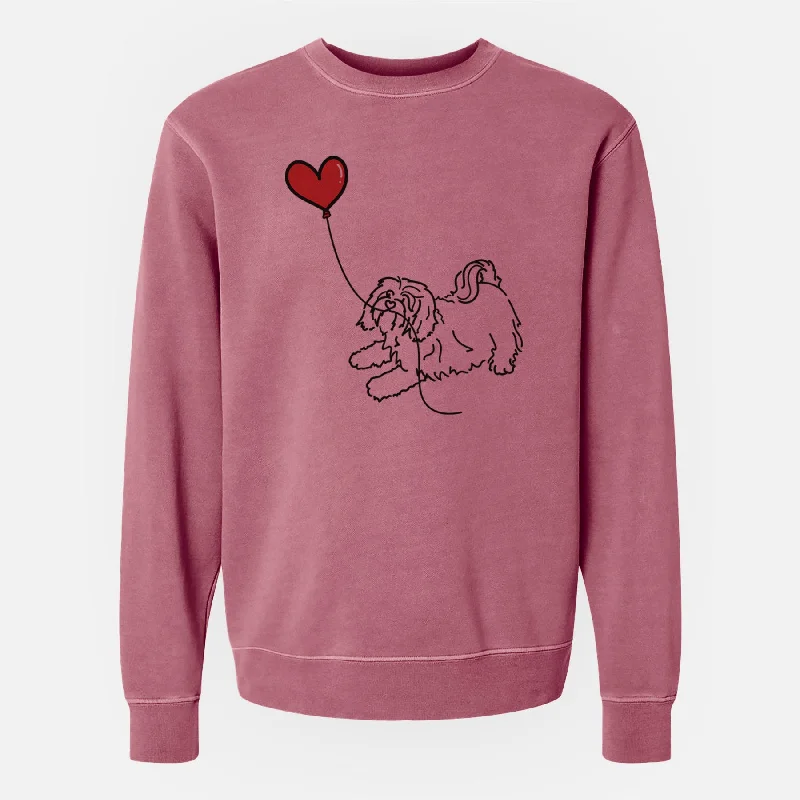 Havanese Heart String - Unisex Pigment Dyed Crew Sweatshirt Hoodie with Back Slit Movement Comfort