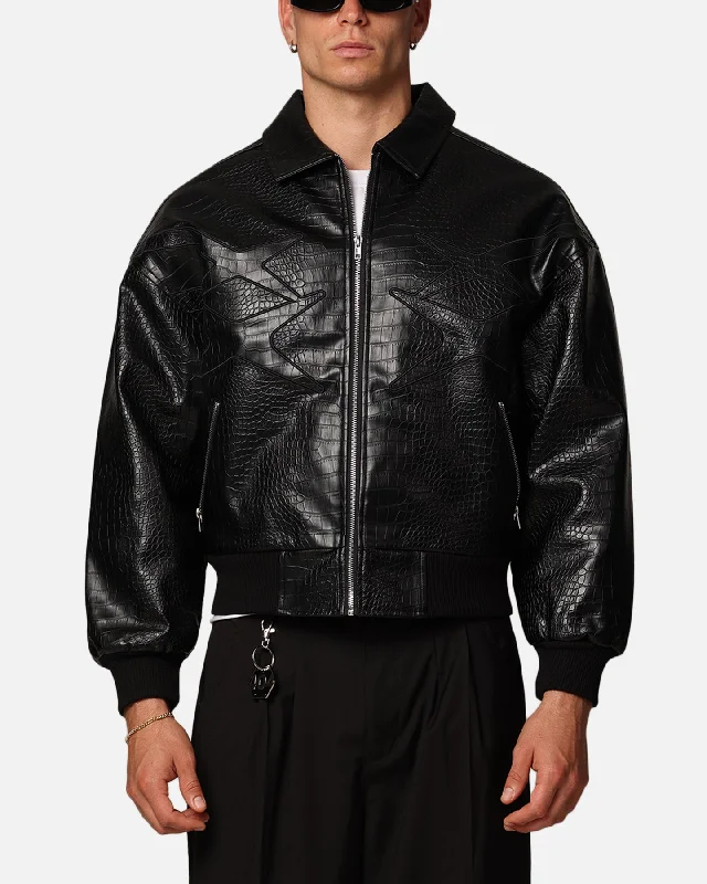 Loiter Atmosphere PU Leather Bomber Jacket Black Rayon Jacket Velvet Jacket Corduroy Jacket