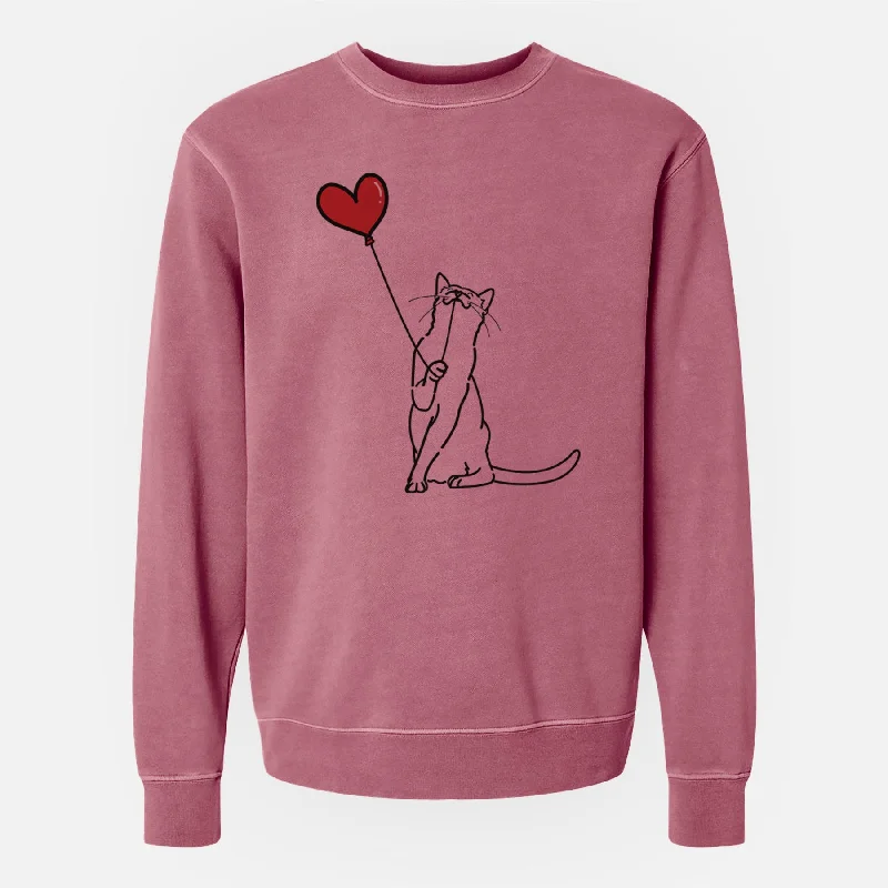 Cat Heart String - Unisex Pigment Dyed Crew Sweatshirt Hoodie with Hem Patch Decorative Personalized