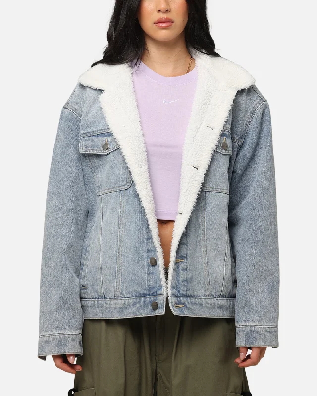 Saint Morta Sherpa Boxy Denim Jacket Superwash Blue Hooded Jacket Caped Jacket Shawl Collar Jacket