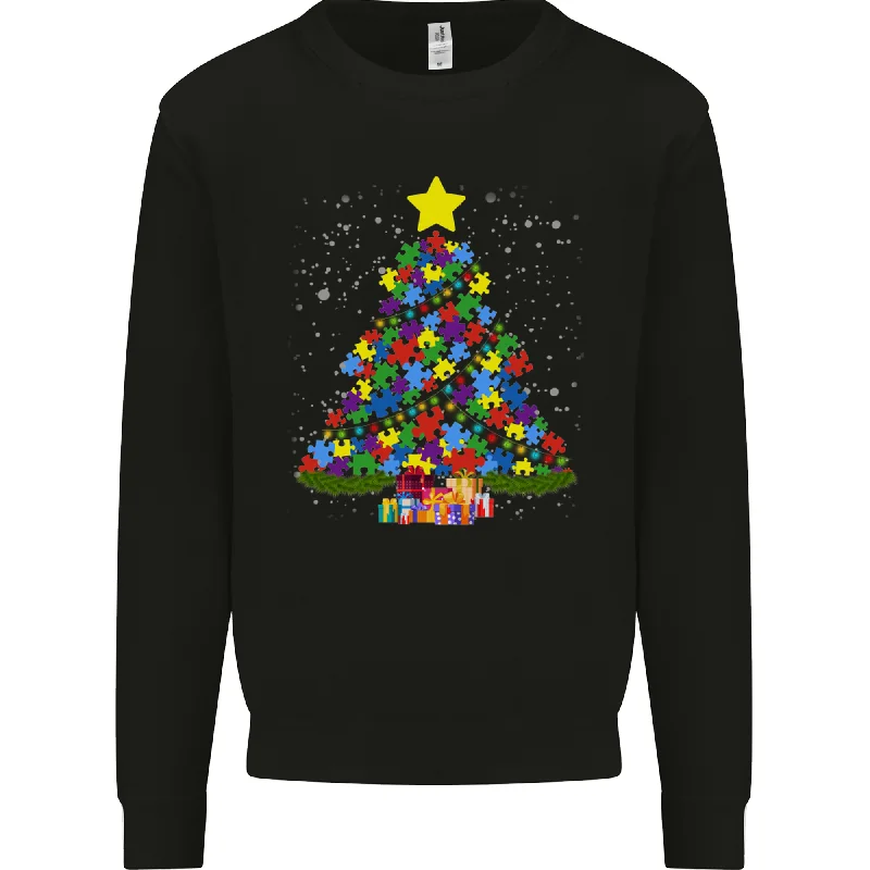 Autism Christmas Tree Autistic Awareness Mens Sweatshirt Jumper Hoodie with Hem Frayed Vintage Worn