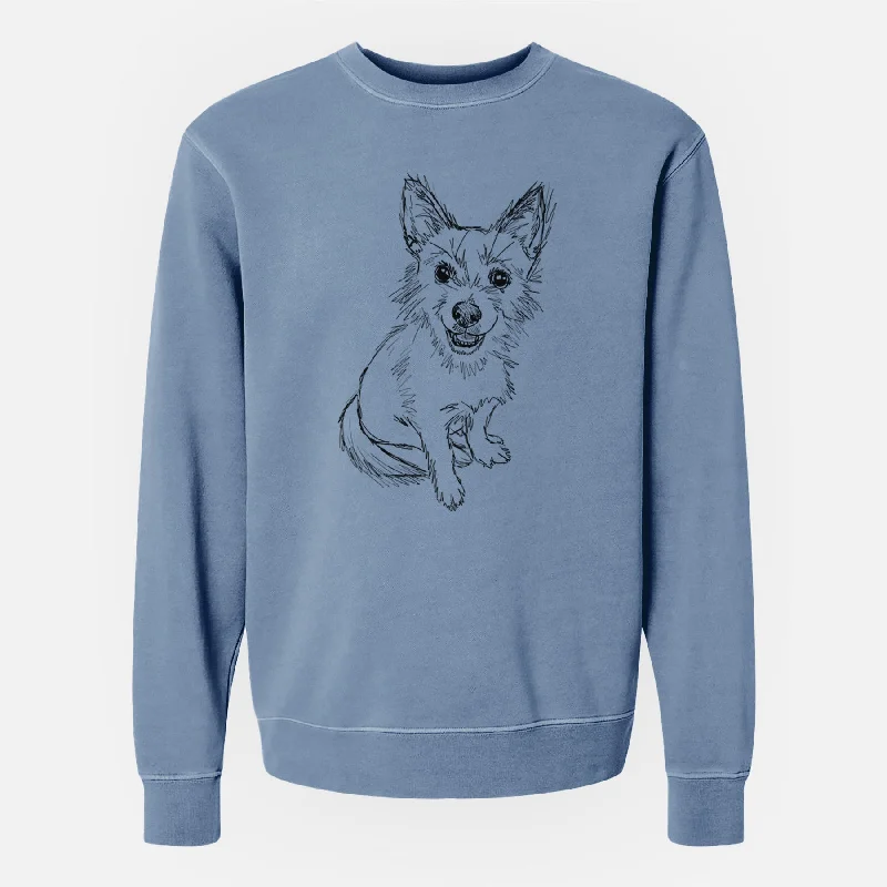 Doodled Boo the Mixed Breed - Unisex Pigment Dyed Crew Sweatshirt Hoodie with Illustration Artistic Creative