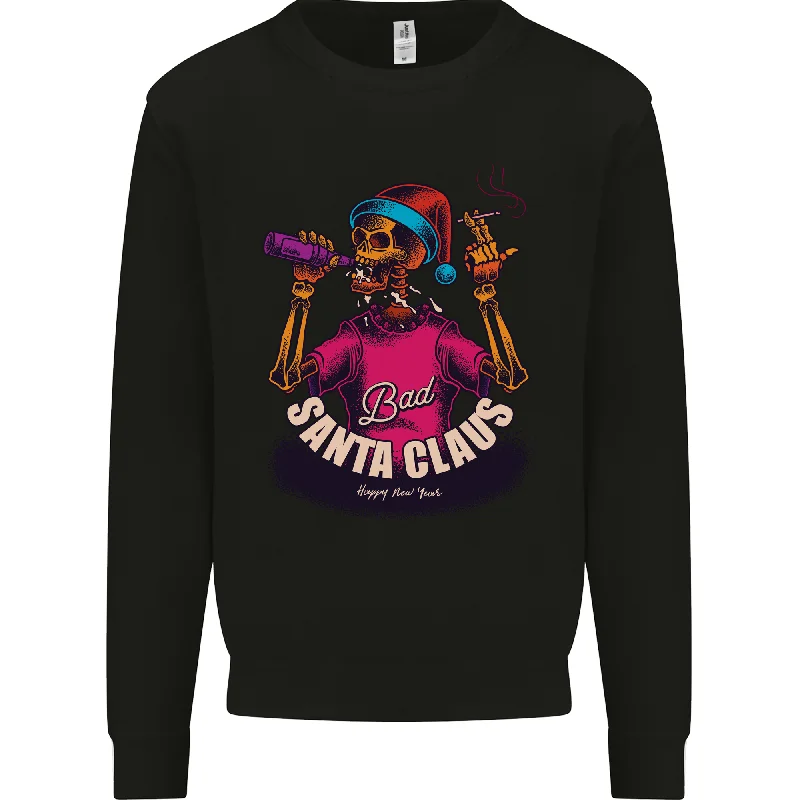 Bad Santa Claus Funny Skull Beer Alcohol Mens Sweatshirt Jumper Hoodie with Pastel Soft Subtle