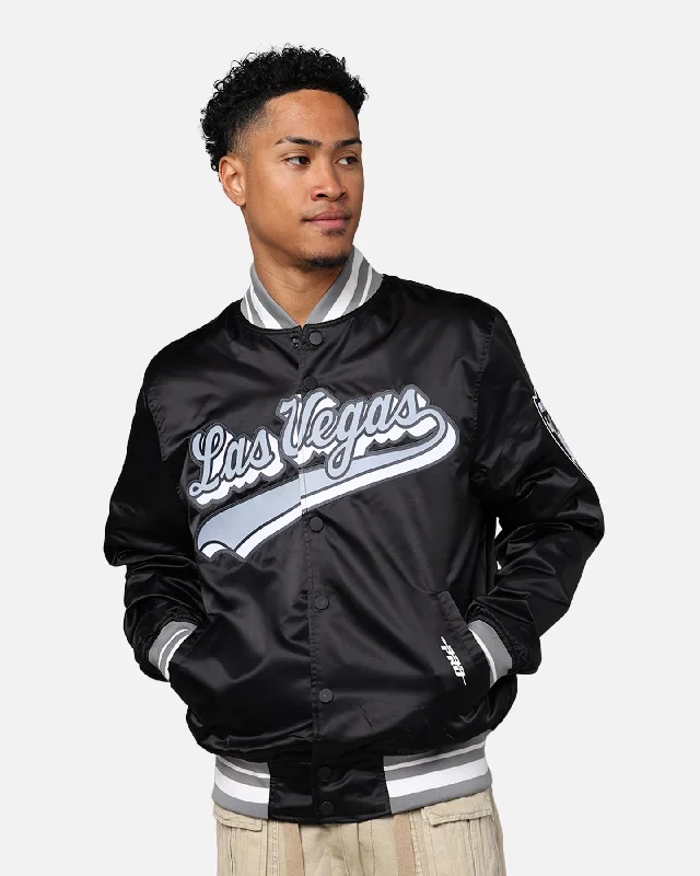 Pro Standard Las Vegas Raiders Rib Satin Jacket Black/Grey Nylon Jacket Polyester Jacket Spandex Jacket