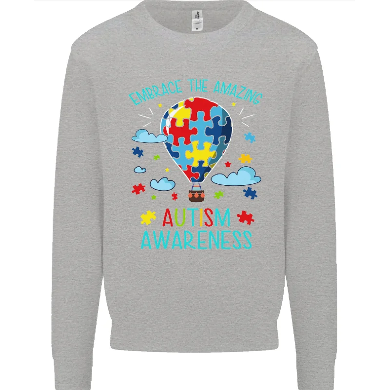 Autism Awareness Embrace Amazing Autistic Mens Sweatshirt Jumper Hoodie with Hem Elastic Stretchable Comfortable