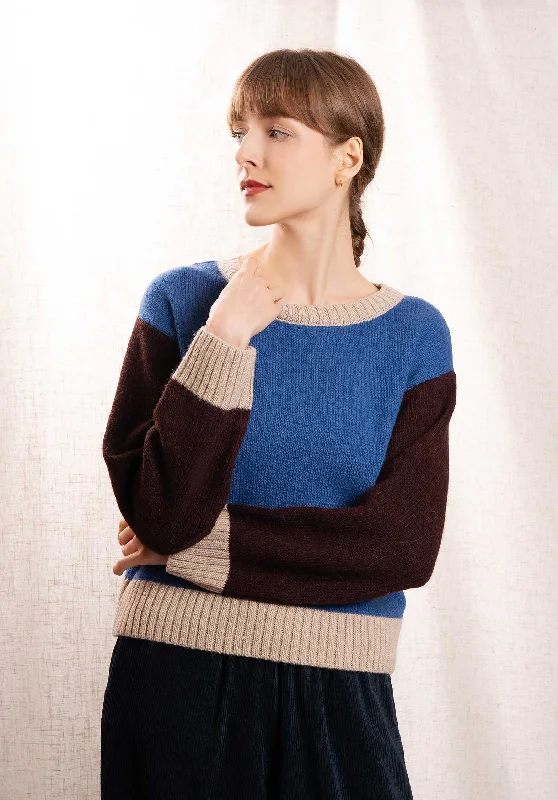 Pullover Puliko 8820 2-Blue-Brown-White Sabrina Neck Pullover