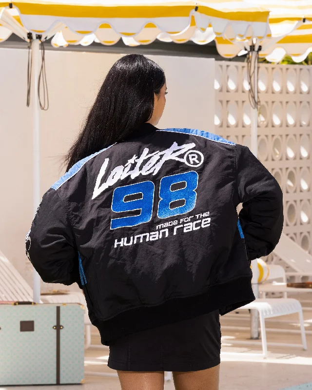 Loiter Racer Motor Jacket Black/Blue Faux Fur Jacket Real Fur Jacket Shearling Jacket