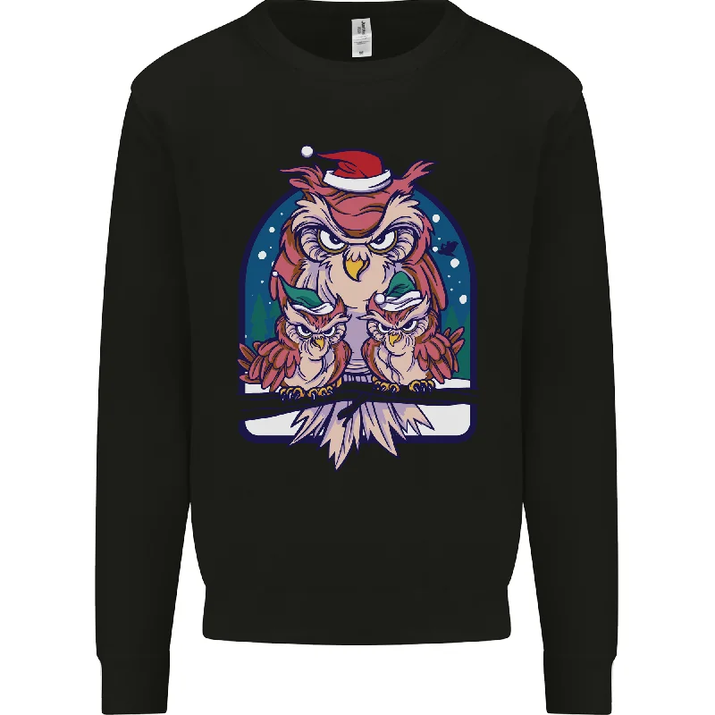 Bah Humbug Grumpy Christmas Owls Mens Sweatshirt Jumper Hoodie with Toggle Buttons Decorative Unique